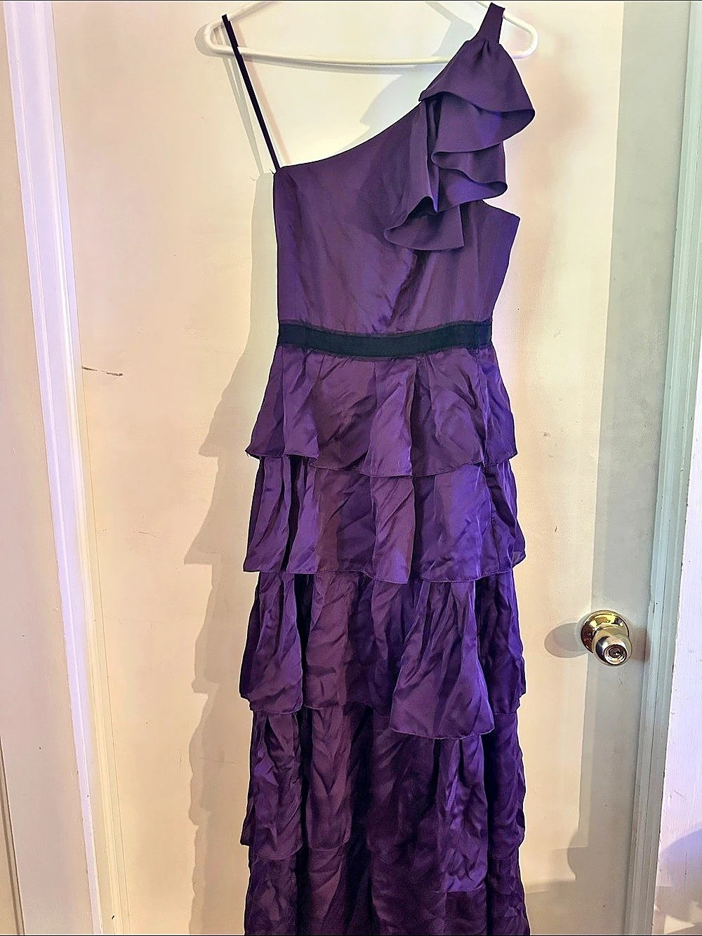 BCBGMAXAZRIA Purple One-Shoulder Ruffle Maxi Dress Size 0